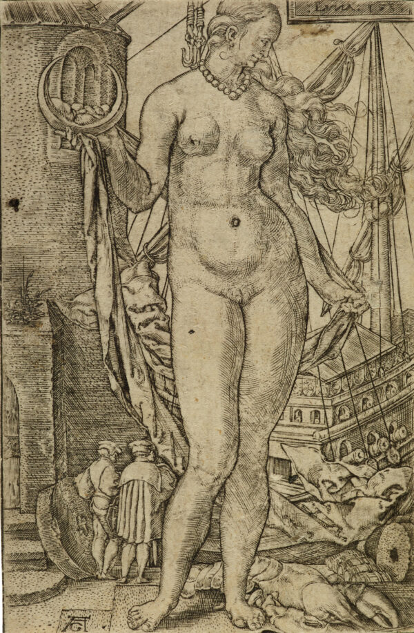 Heinrich Aldegrever (1502 – 1561), Diana, 1533, Kupferstich, 9,8 x 6,3 cm, Kunstpalast; Sammlung der Kunstakademie Düsseldorf