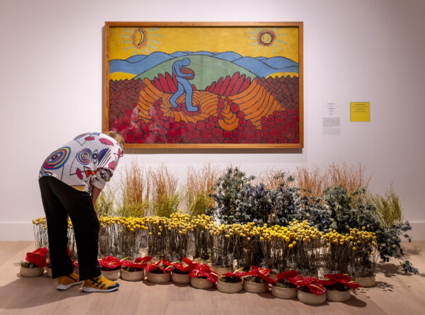 Wilhelm Morgner, Blauer Sämann, 1911, Alla Mandic und Team, Nymph Blumendesign„Im Einklang mit der Erde“ , Craspedien, Disteln und Anthurien, Foto: Anne Orthen